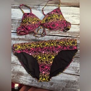 Floral Black Bikini Set with Pink and Yellow Accents